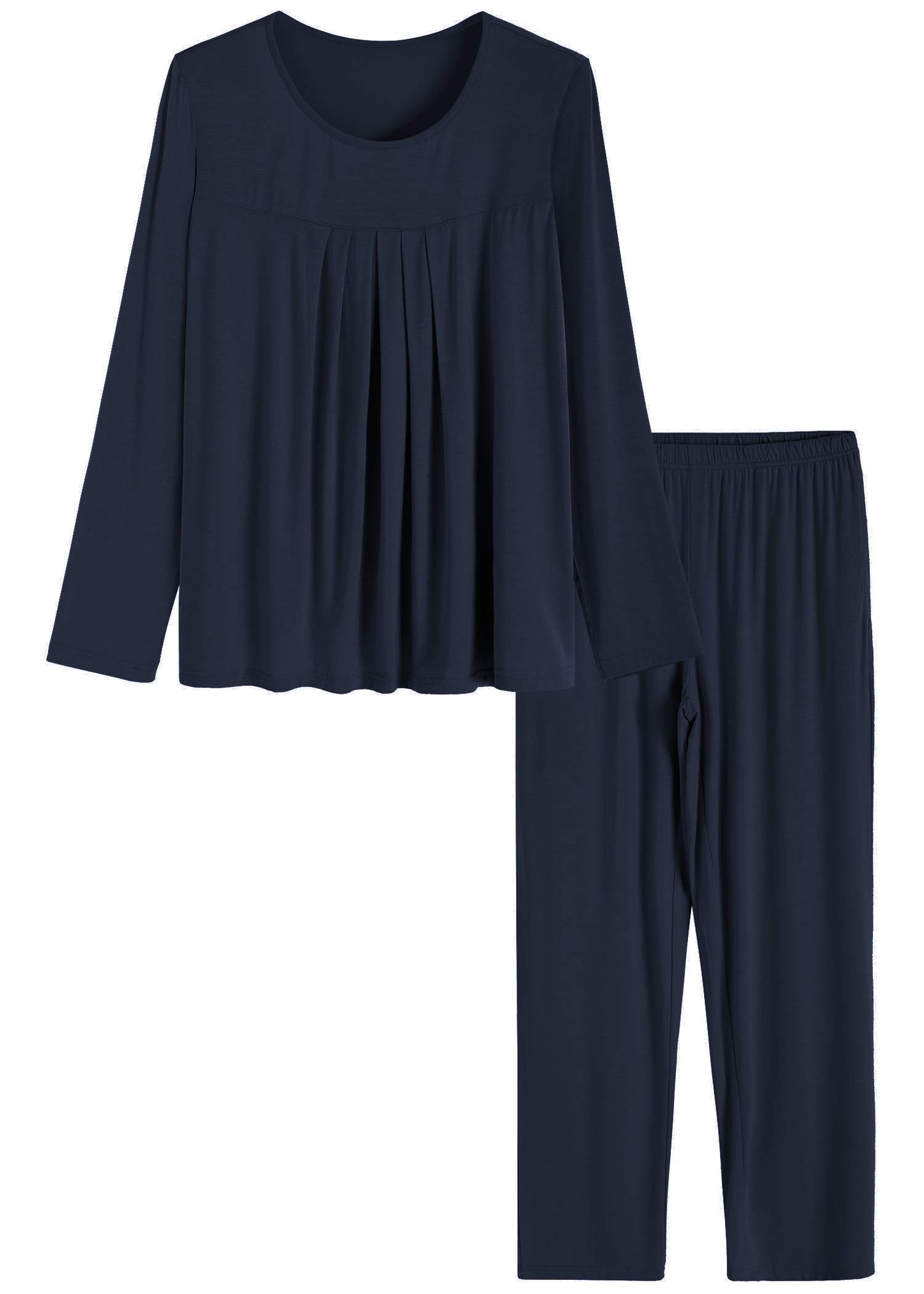Women's Long Sleeves Pleated Front Tops Pajamas Pants with Pockets - Latuza
