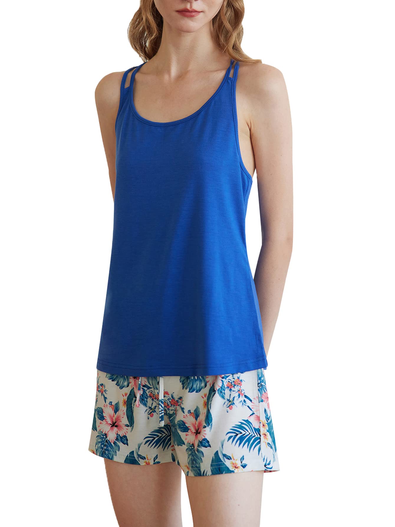 Women's Tank Top and Tropical Print Shorts Pajama Set - Latuza