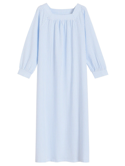 Women's Soft Cotton Seersucker Nightgown Long Sleeve Full Length - Latuza