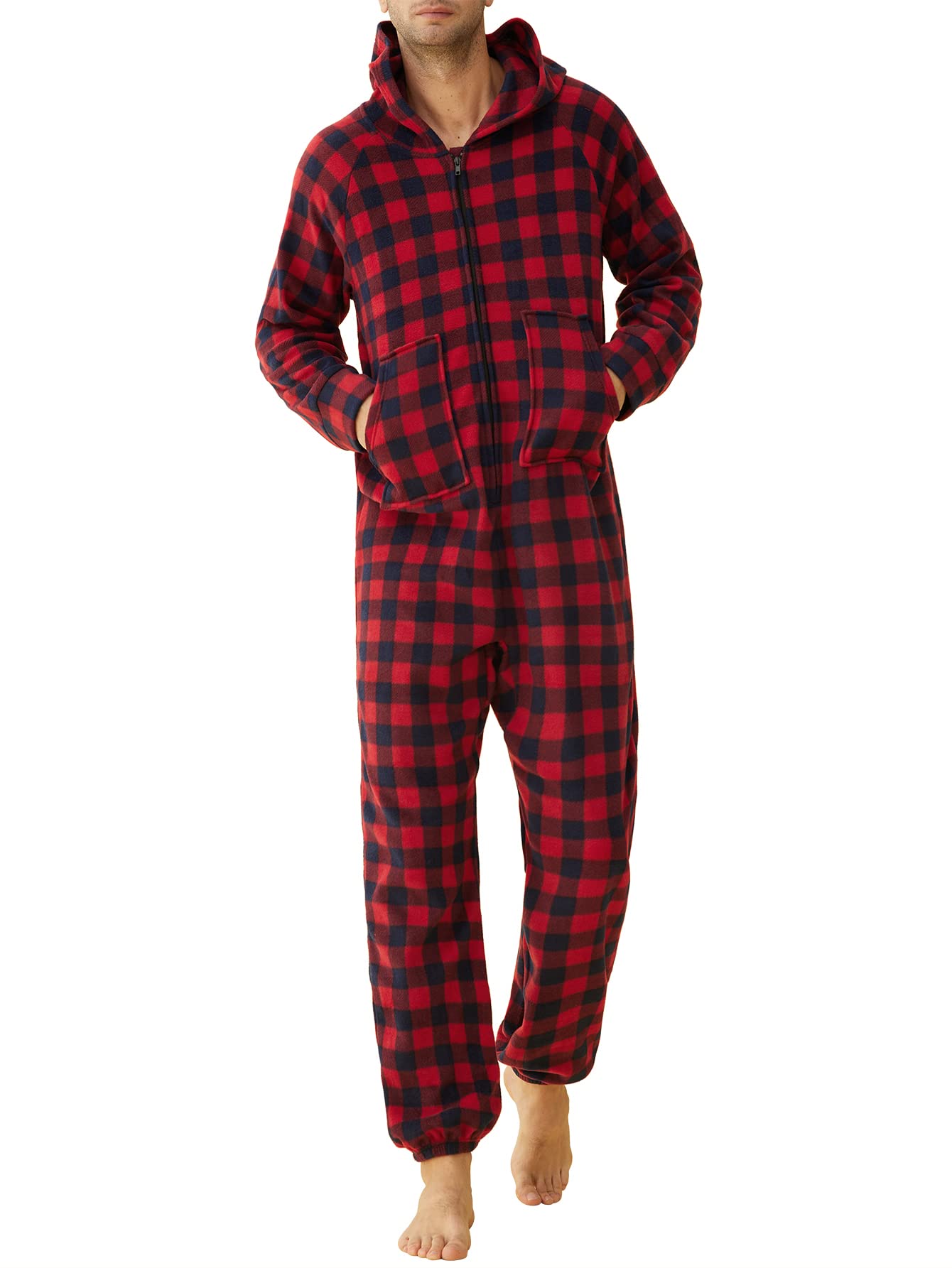 Adults Fleece Hooded Onesie Pajamas for Men - Latuza