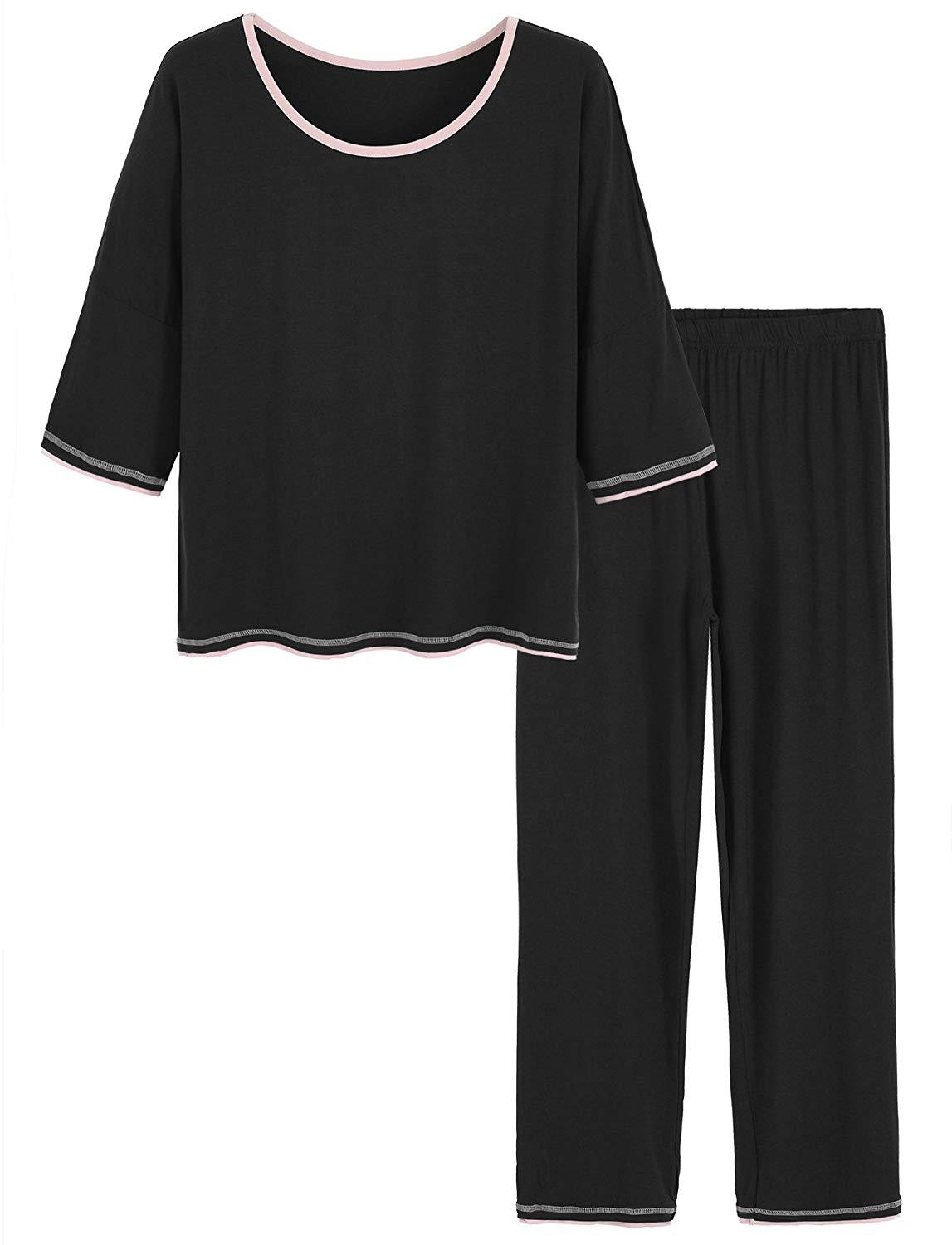 Women's 3/4 Sleeve Scoop Neck Bamboo Pajama Set - Latuza