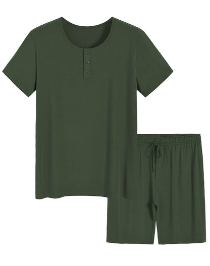 Men's Bamboo Viscose Henley Shirt Lounge Shorts Pajama Set - Latuza