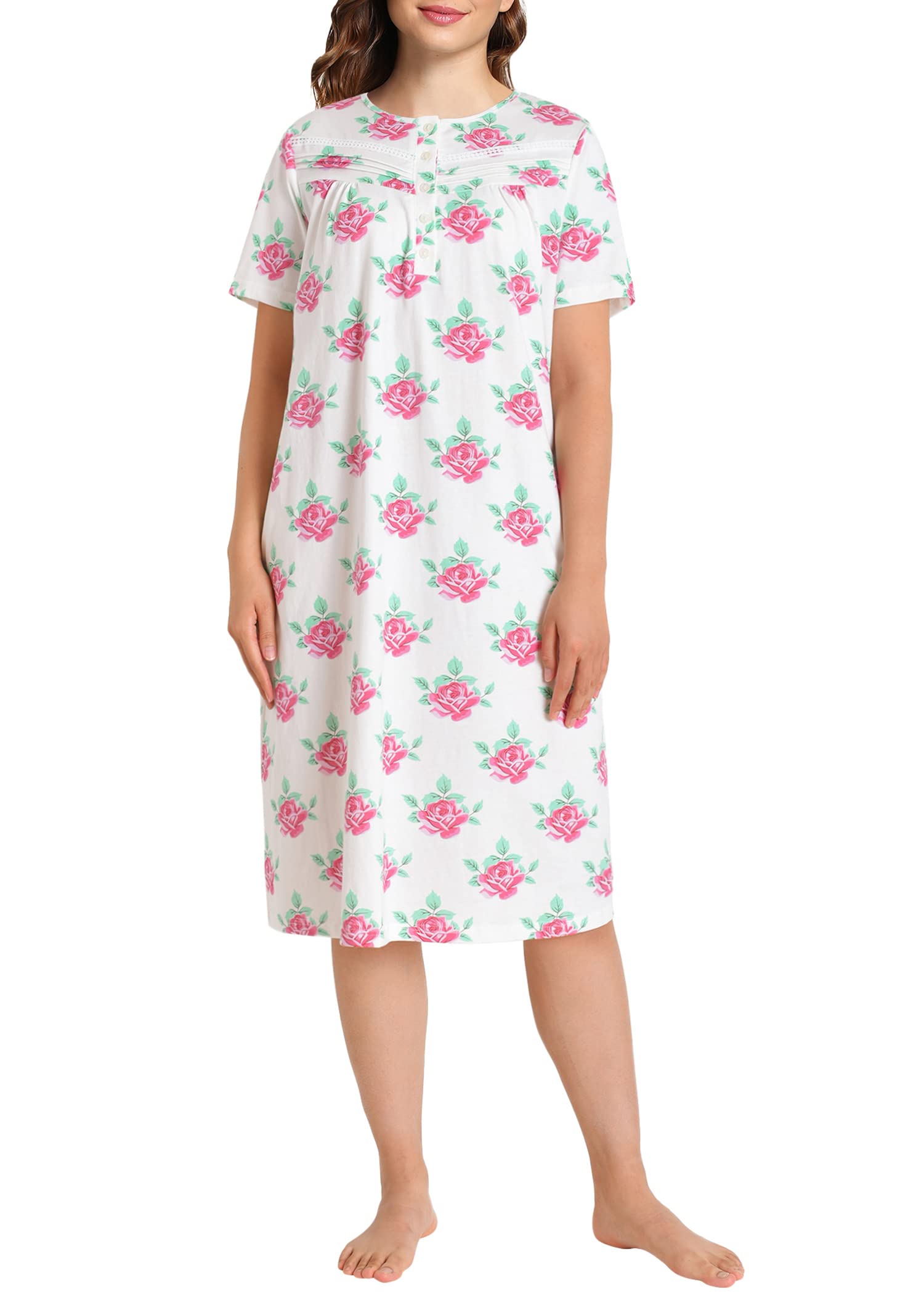Women's Old Fashioned Soft Cotton Floral Nightgown - Latuza