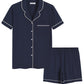 Women's Cotton Button Up Pajama Shirt Sleep Shorts Lounge Set - Latuza