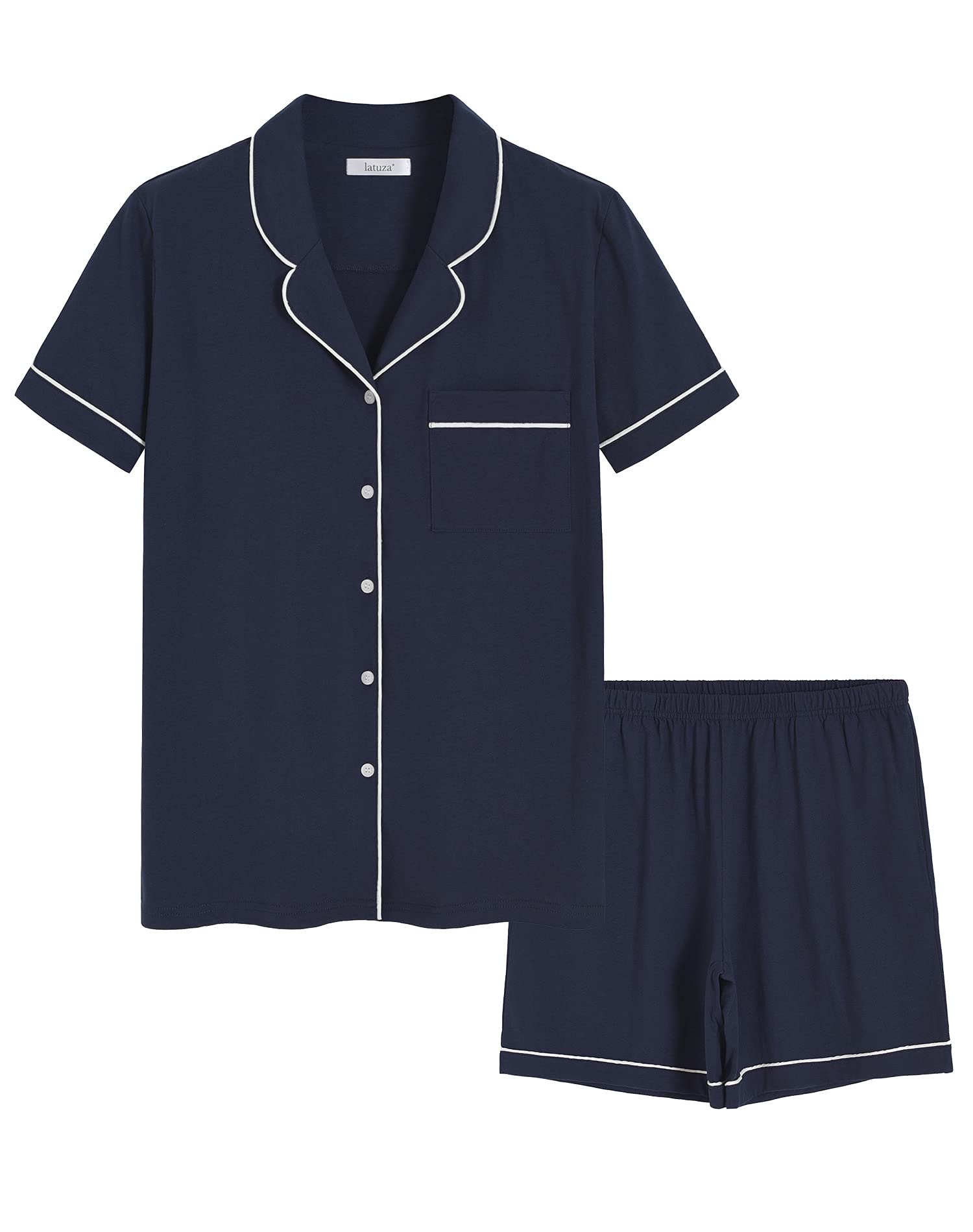 Women's Cotton Button Up Pajama Shirt Sleep Shorts Lounge Set - Latuza