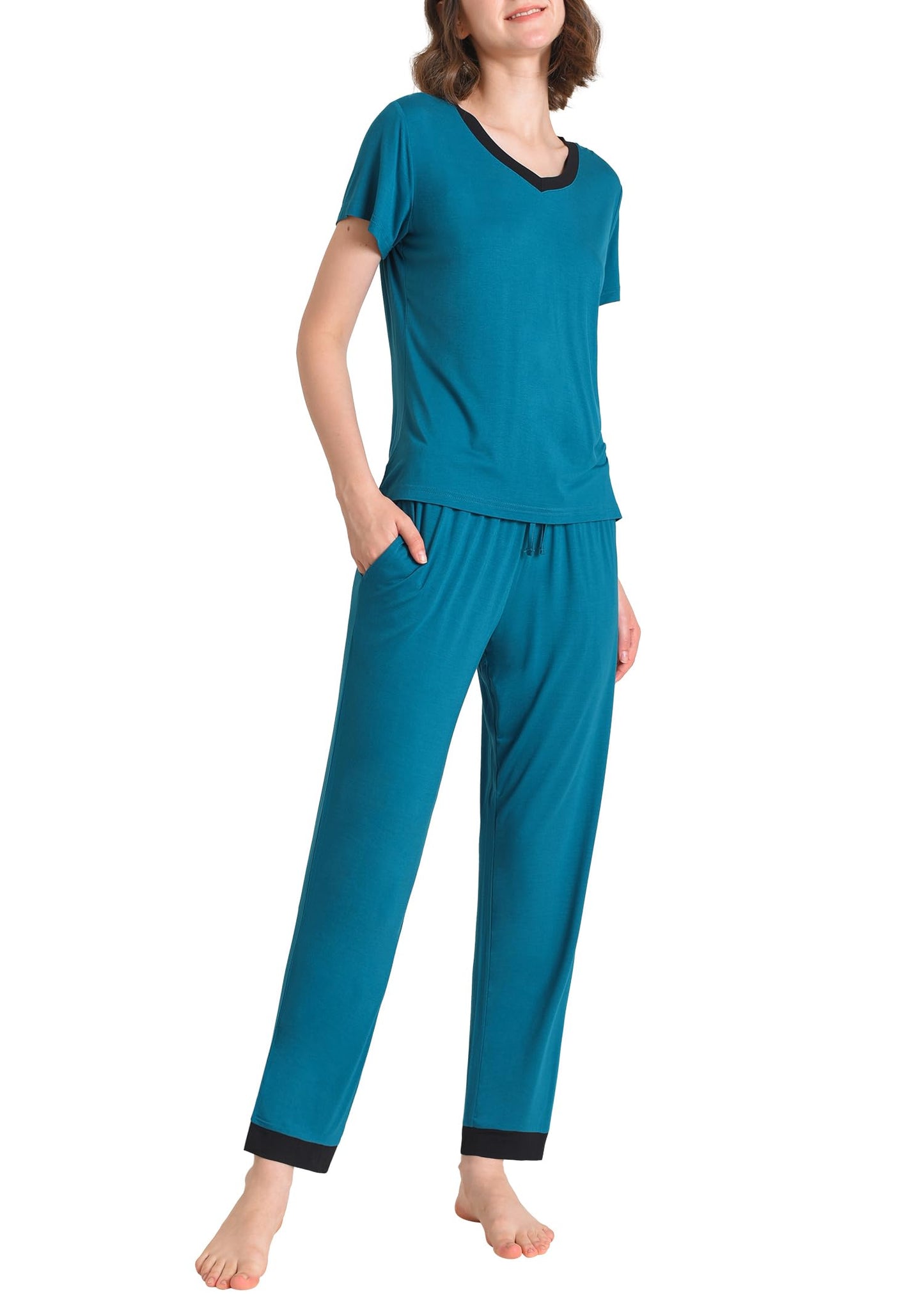 Women's Petite Pajamas Set Soft Viscose Loungewear - Latuza