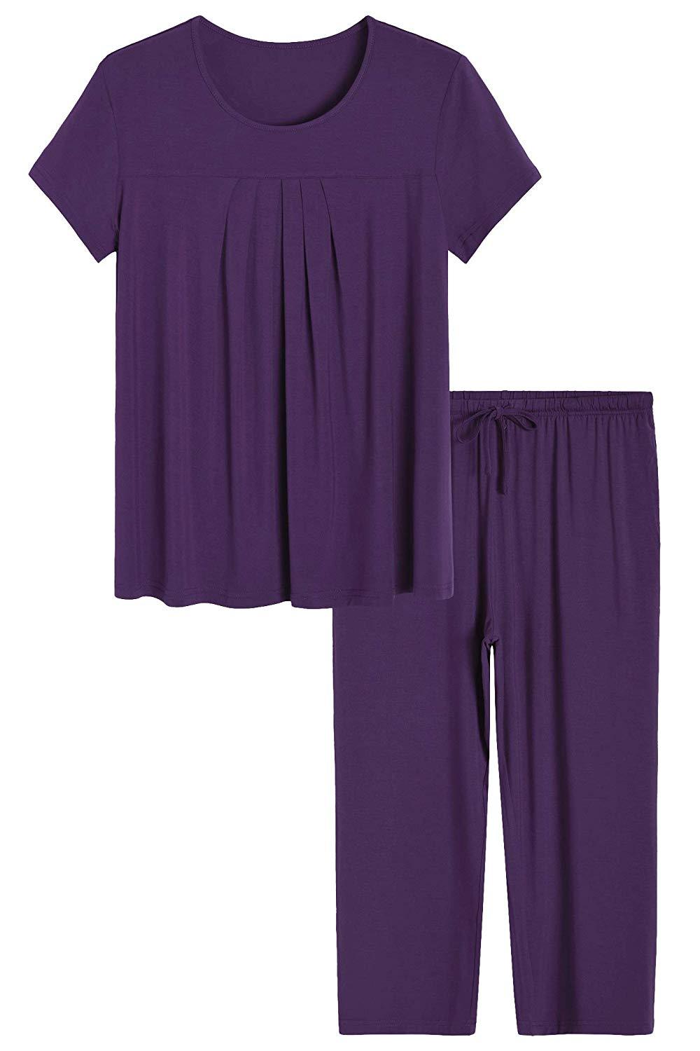 Women's Bamboo Pajamas Pleated Top and Capris Pjs Set - Latuza