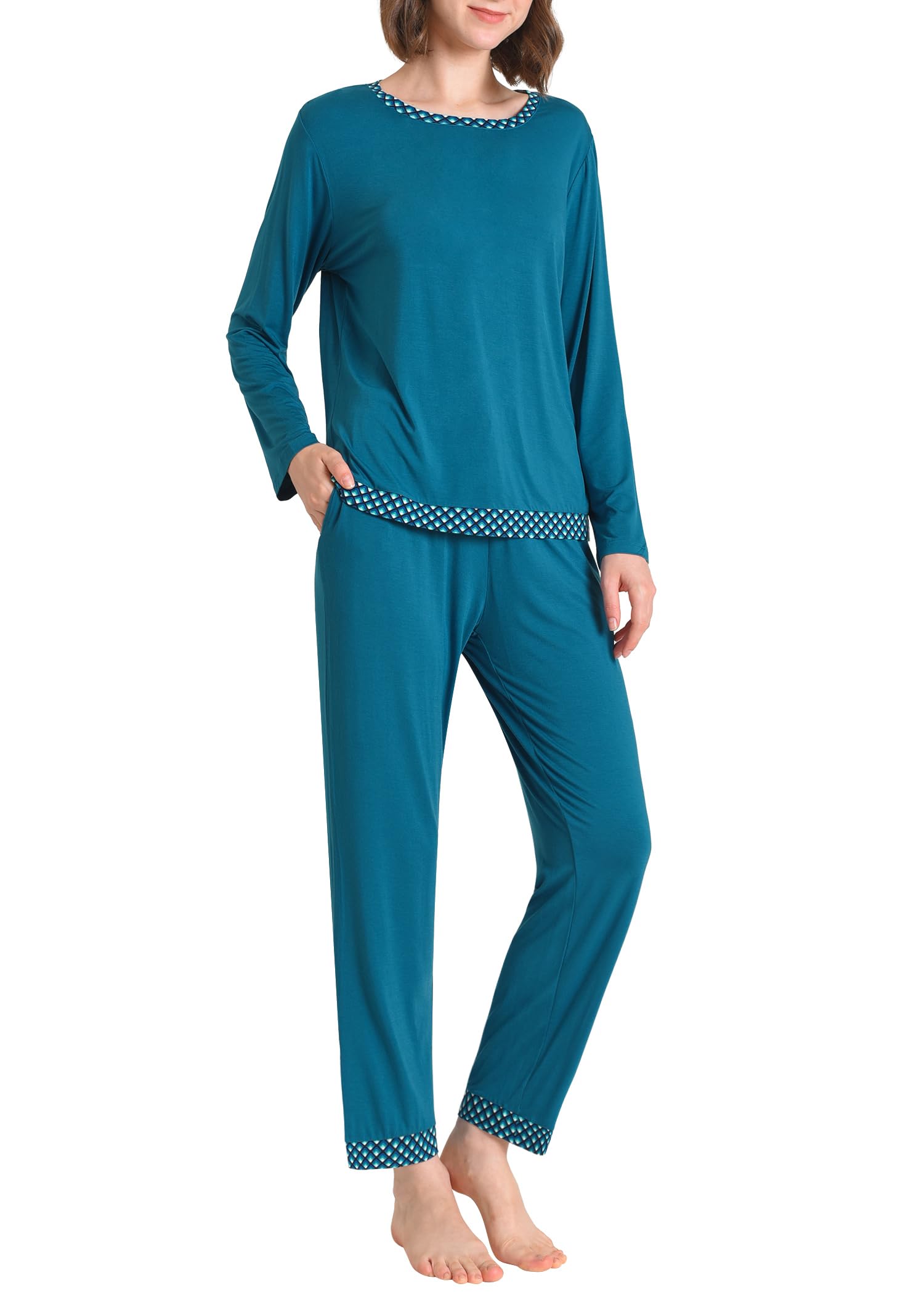 Women's Viscose Pajamas Set Long Sleeve Loungewear- Latuza