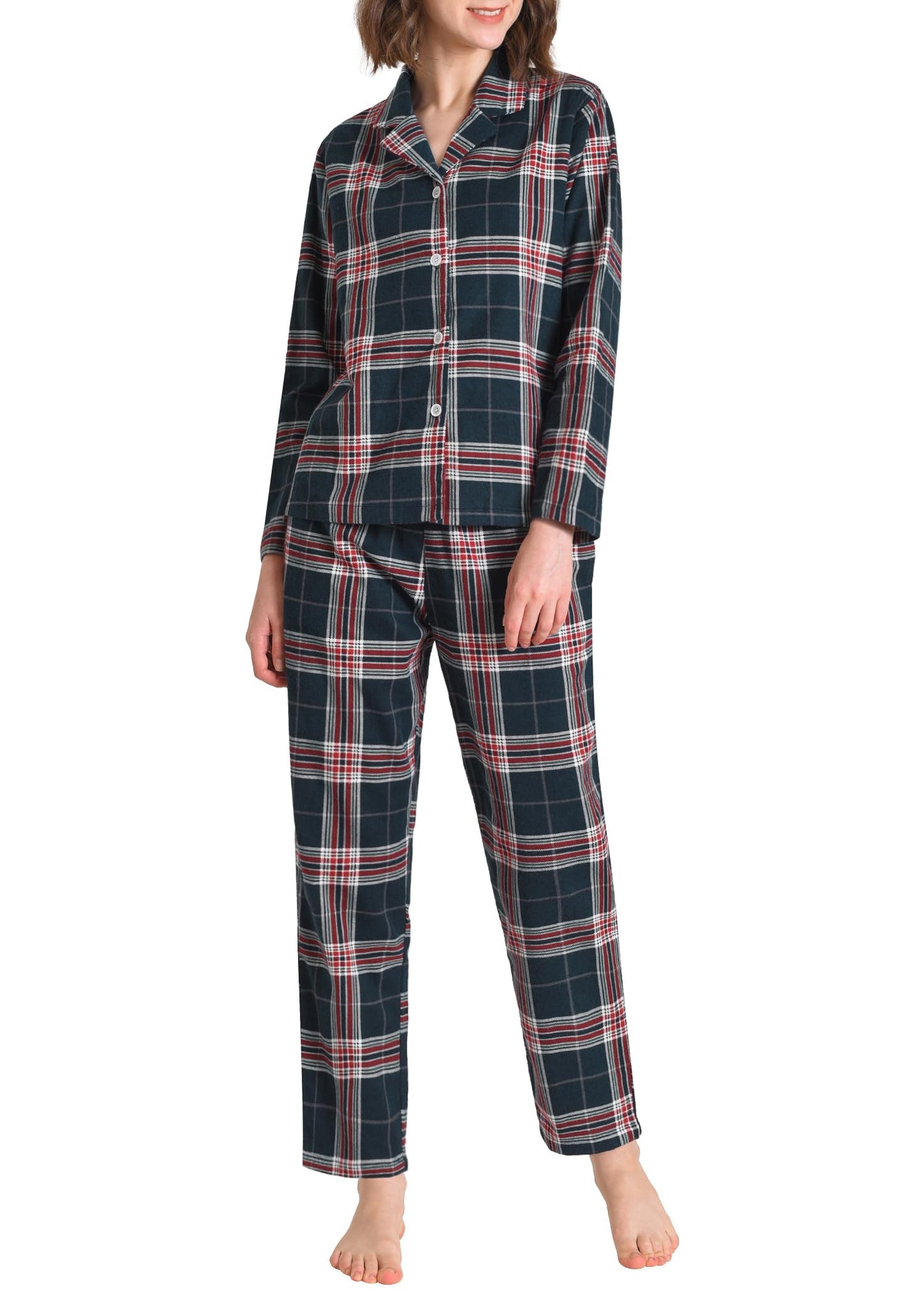 Women's Petite Flannel Pajama Set Soft Cotton Button Up PJs Set - Latuza