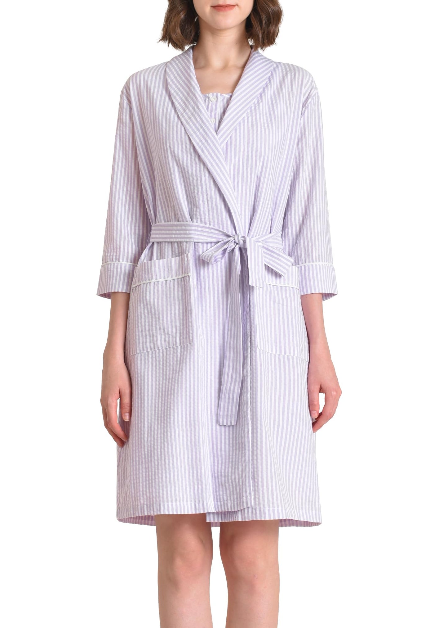Women's Cotton Nightgown with Matching Robe Set - Latuza