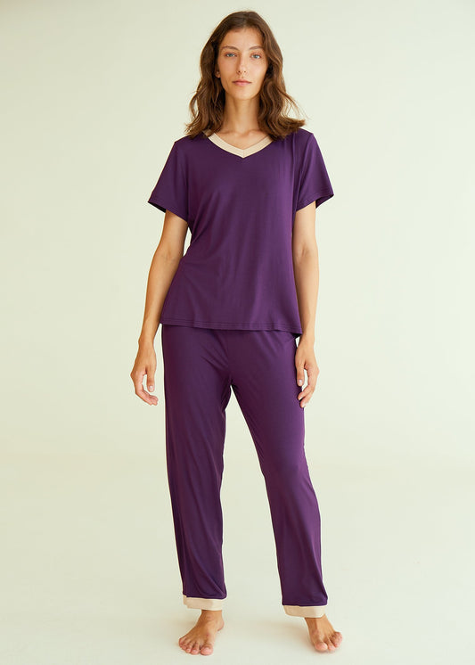 Women's Bamboo Sleepwear Short Sleeves Top with Pants Pajama Set - Latuza