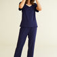 Women's Bamboo Sleepwear Short Sleeves Top with Pants Pajama Set