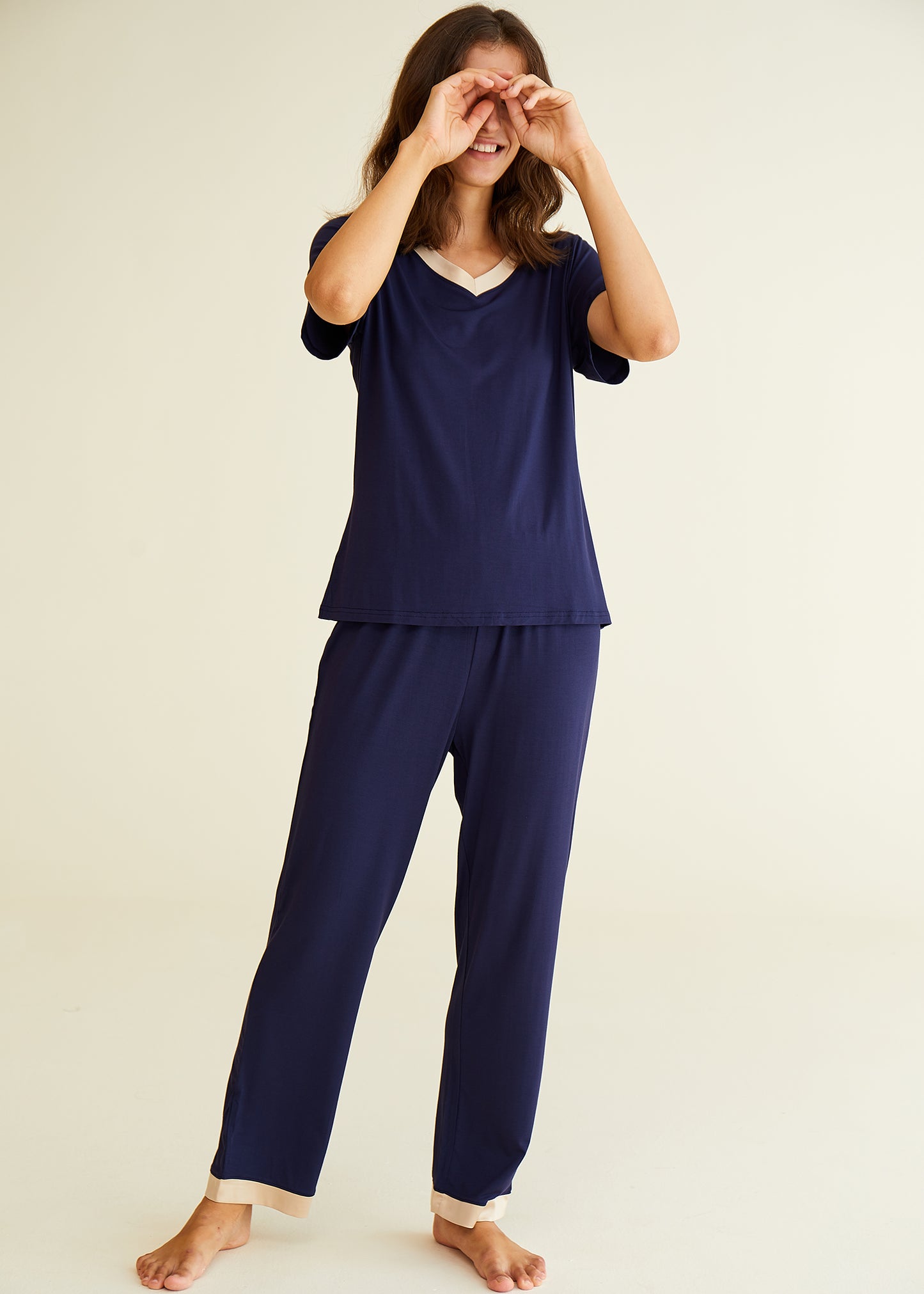 Latuza Women's Viscose Pajama Set V-Neck Top Lounge Pants Pockets