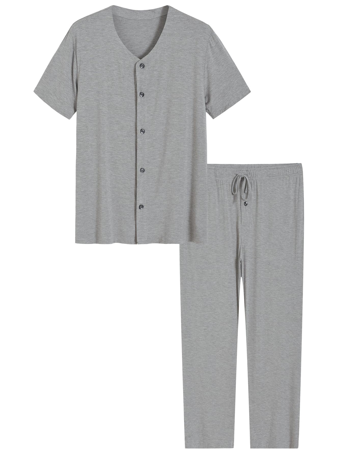 Men's Viscose Pajama Pants Set Short Sleeve Button Up Pjs - Latuza