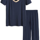 Women's Petite Size Pajama Pants Set Short Sleeve Sleepwear - Latuza