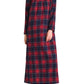 Women's Plaid Flannel Nightgown Long Sleeve V-Neck Nightgown with Pockets - Latuza