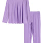 Women's Long Sleeves Pleated Front Tops Pajamas Pants with Pockets - Latuza