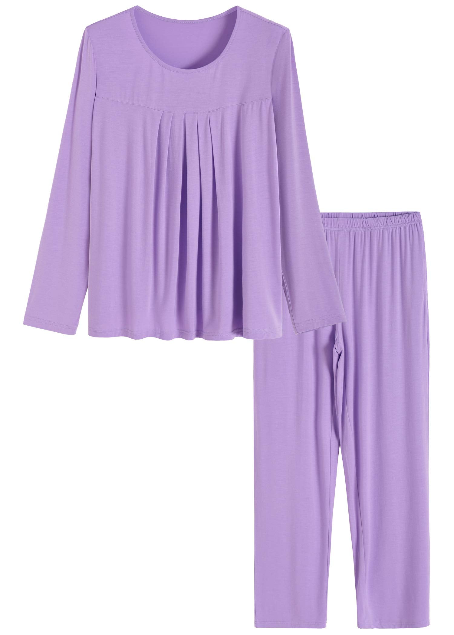 Women's Long Sleeves Pleated Front Tops Pajamas Pants with Pockets - Latuza