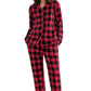 Women's Plaid Fleece Pajamas Set Notch Collar Shirt and Pants - Latuza