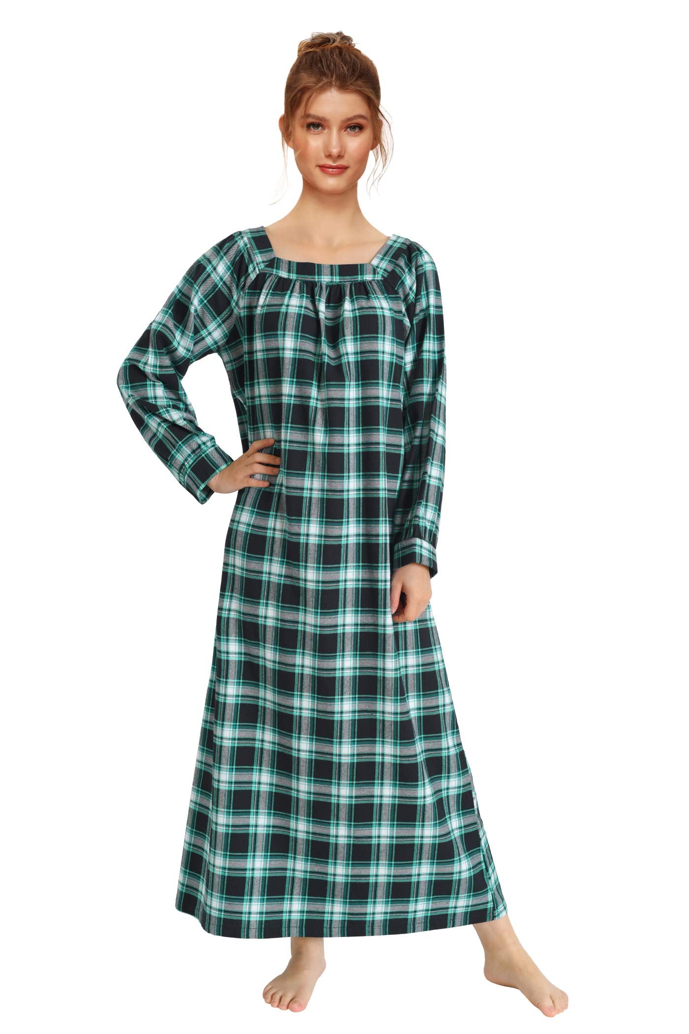 Women's Long Sleeves Cotton Flannel Nightgown - Latuza