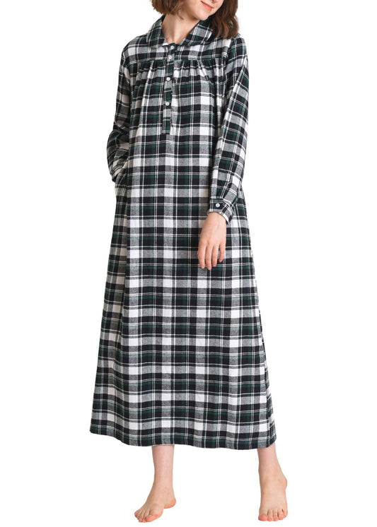 Women's Long Flannel Nightgown Long Sleeve Floor Length - Latuza