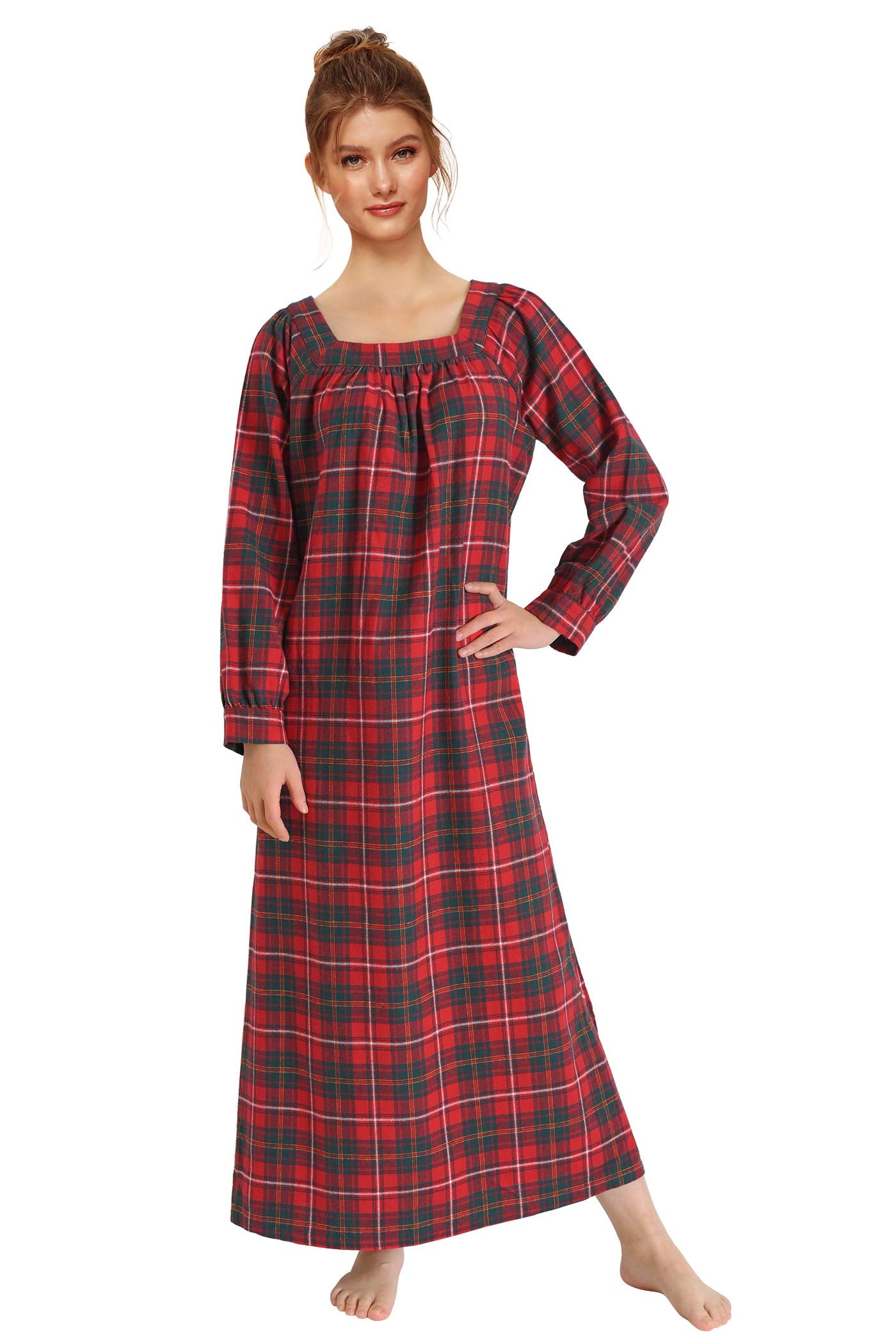 Women's Long Sleeves Cotton Flannel Nightgown - Latuza