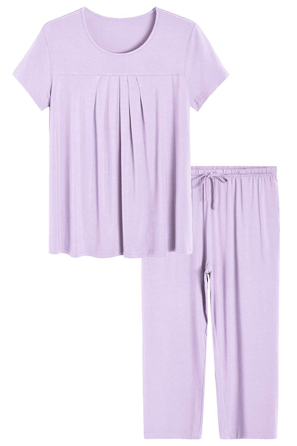 Women's Bamboo Pajamas Pleated Top and Capris Pjs Set - Latuza