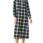 Women's Cotton Plaid Flannel Nightgown Long Sleeves Pleated Gown with Pockets - Latuza