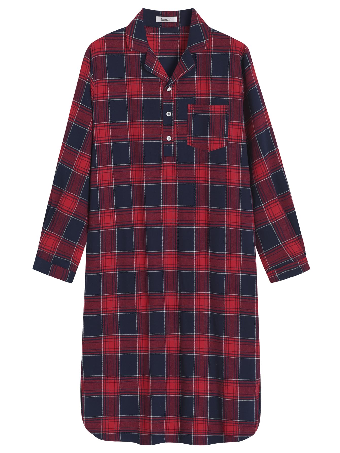 Men's Cotton Flannel Nightshirts Long Sleeve Night Gown - Latuza