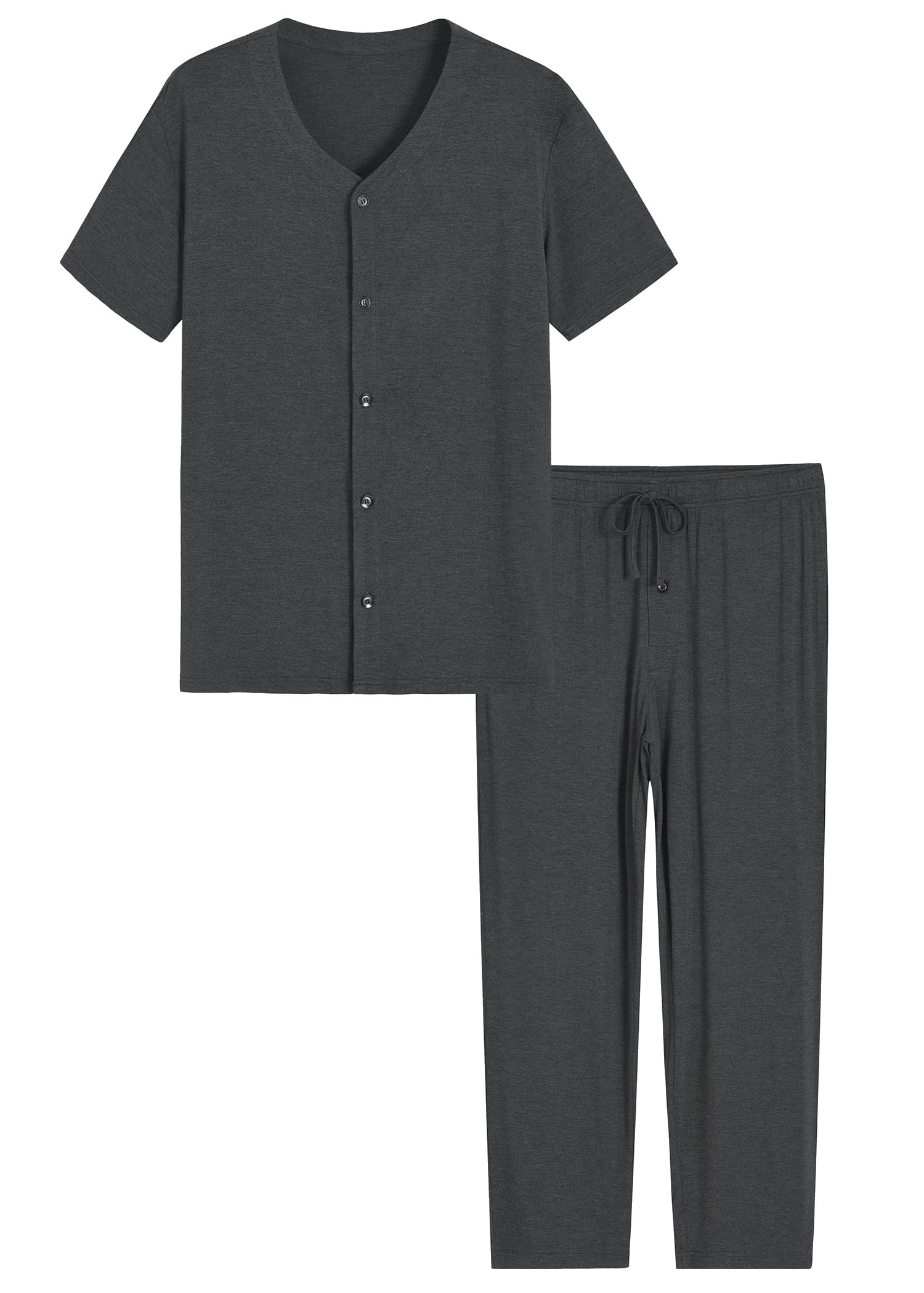 Men's Viscose Pajama Pants Set Short Sleeve Button Up Pjs - Latuza