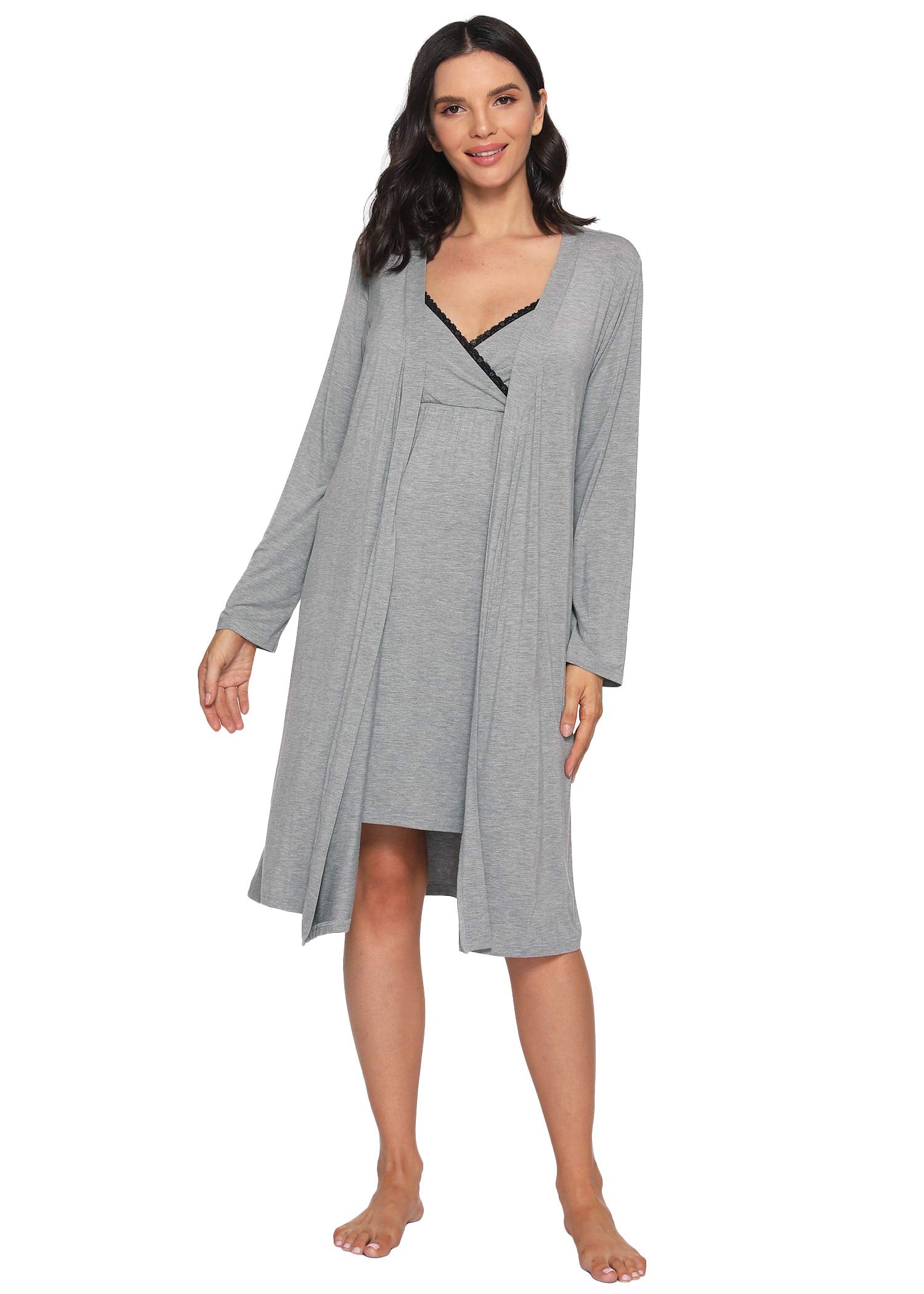 Women's Bamboo Viscose Nursing Nightgown and Robe Set - Latuza