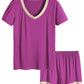 Women's V-Neck Short Sleeve Bamboo Pajama Set - Latuza