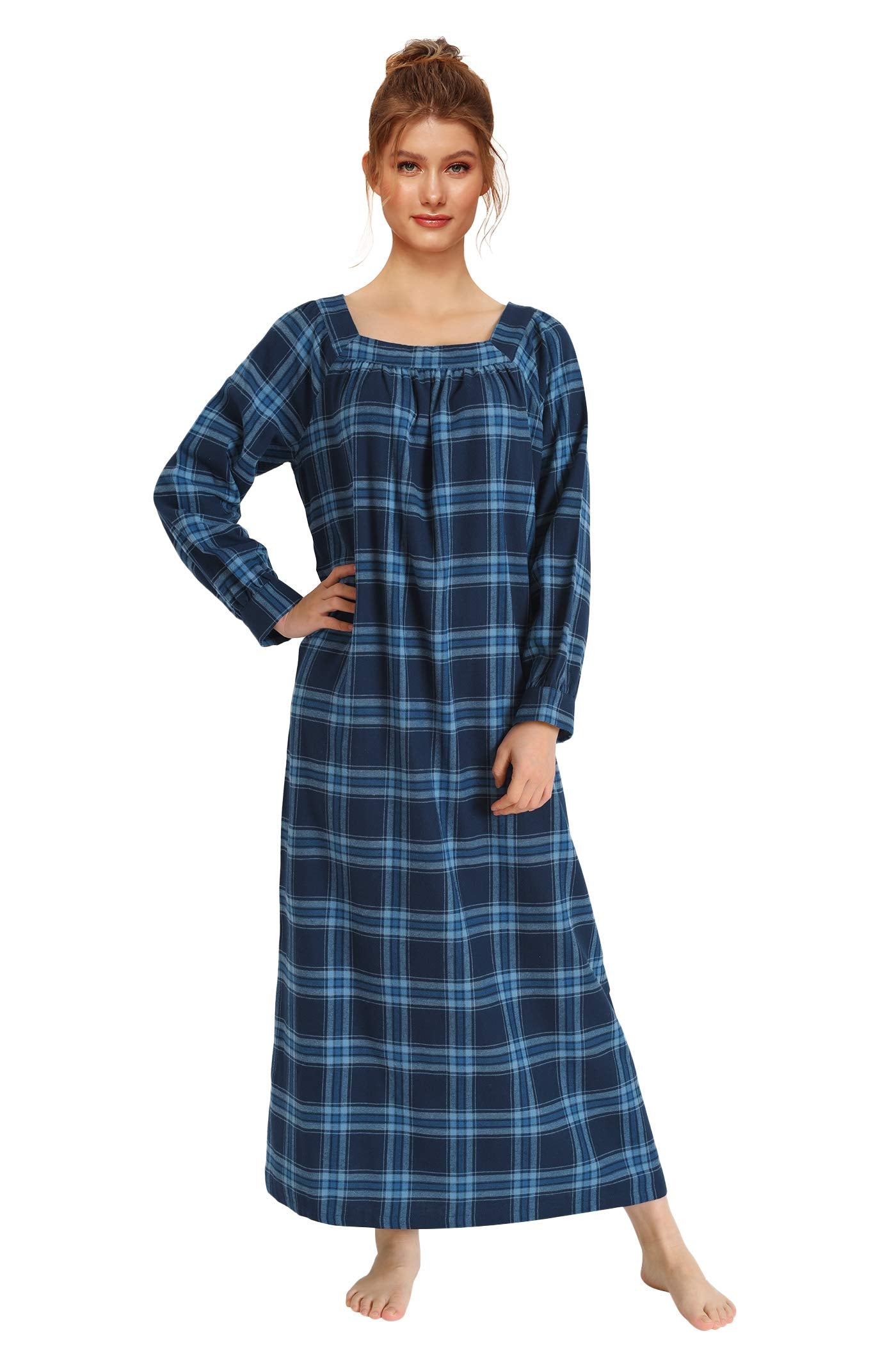 Women's Long Sleeves Cotton Flannel Nightgown - Latuza
