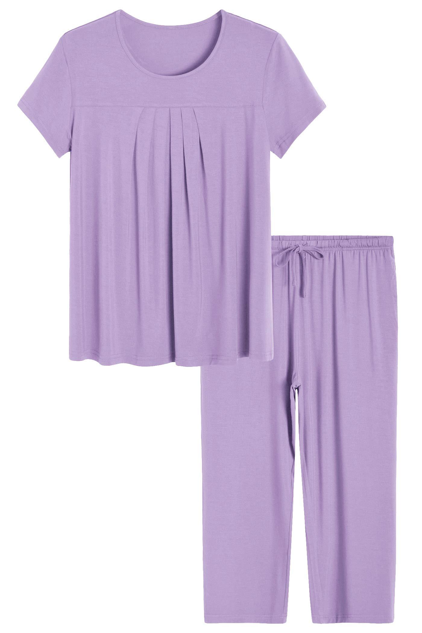 Women's Bamboo Pajamas Pleated Top and Capris Pjs Set - Latuza