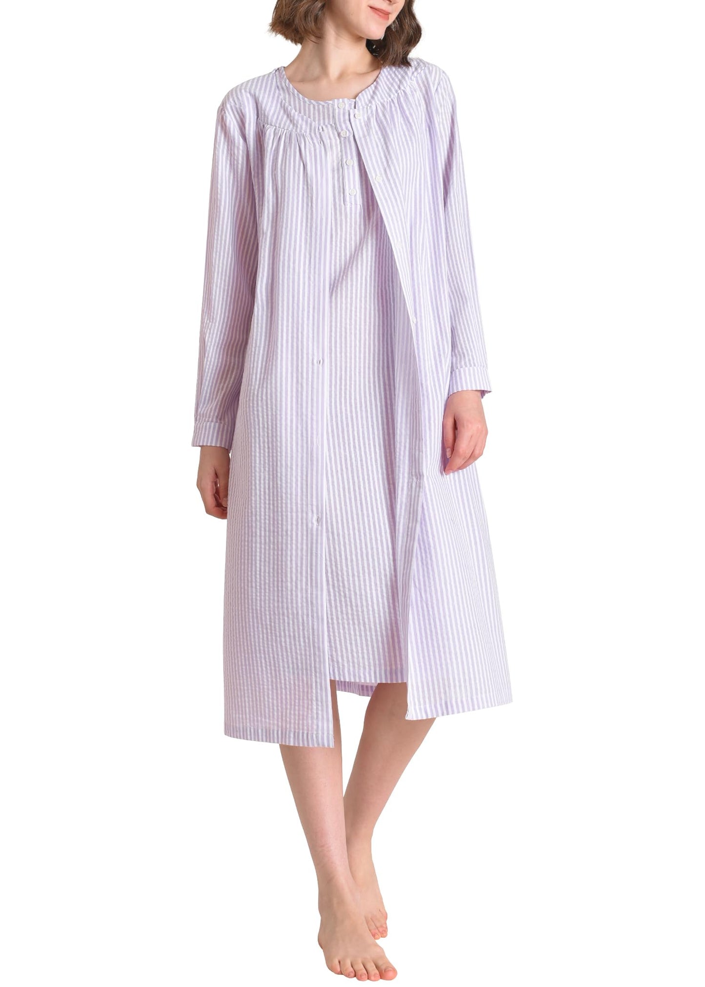 Women's Long Nightgown and Robe Set Soft Cotton- Latuza