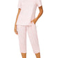 Women's Bamboo Viscose Floral Faux Wrap Top Capris Pajama Set - Latuza