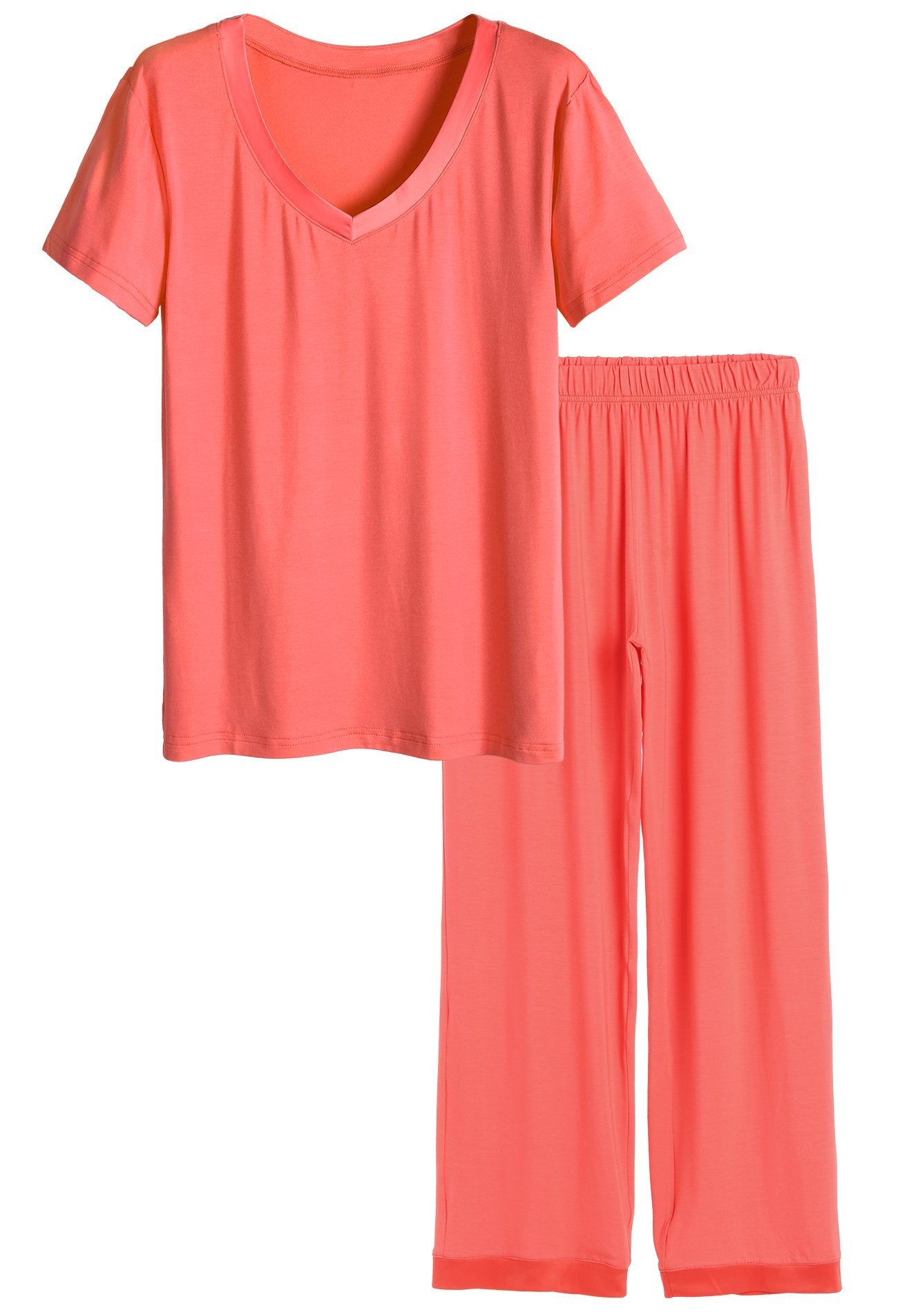 Women's Bamboo Sleepwear Short Sleeves Top with Pants Pajama Set - Latuza