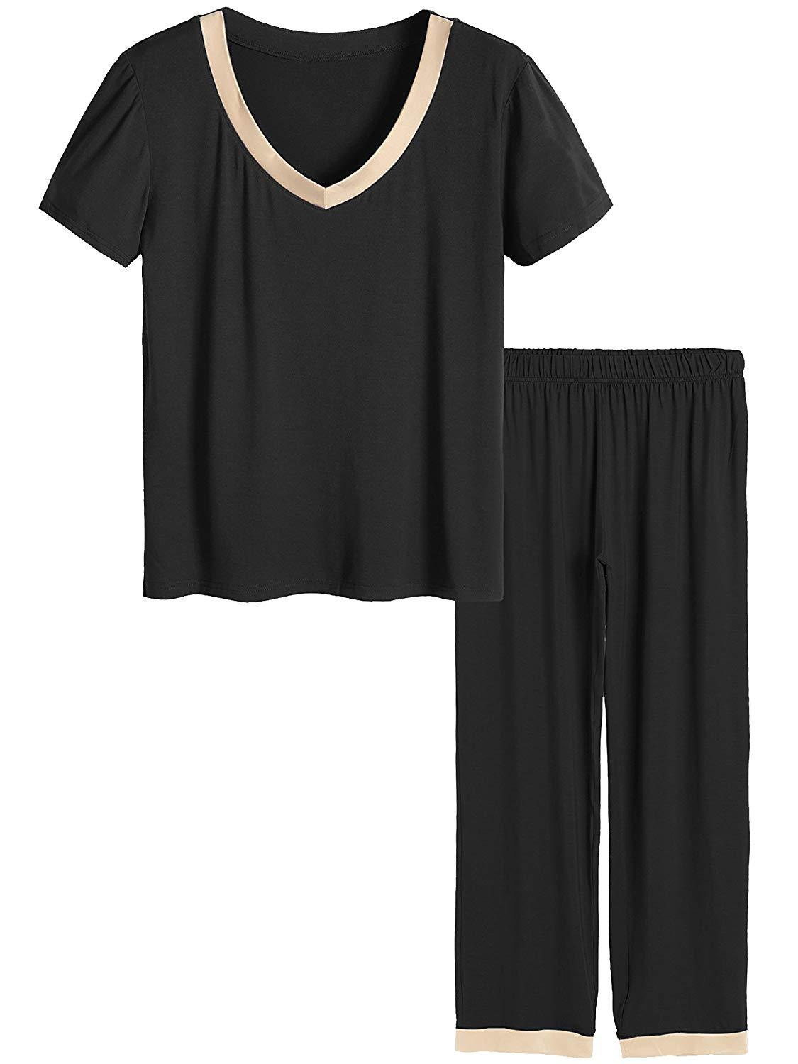 Women's Bamboo Sleepwear Short Sleeves Top with Pants Pajama Set - Latuza
