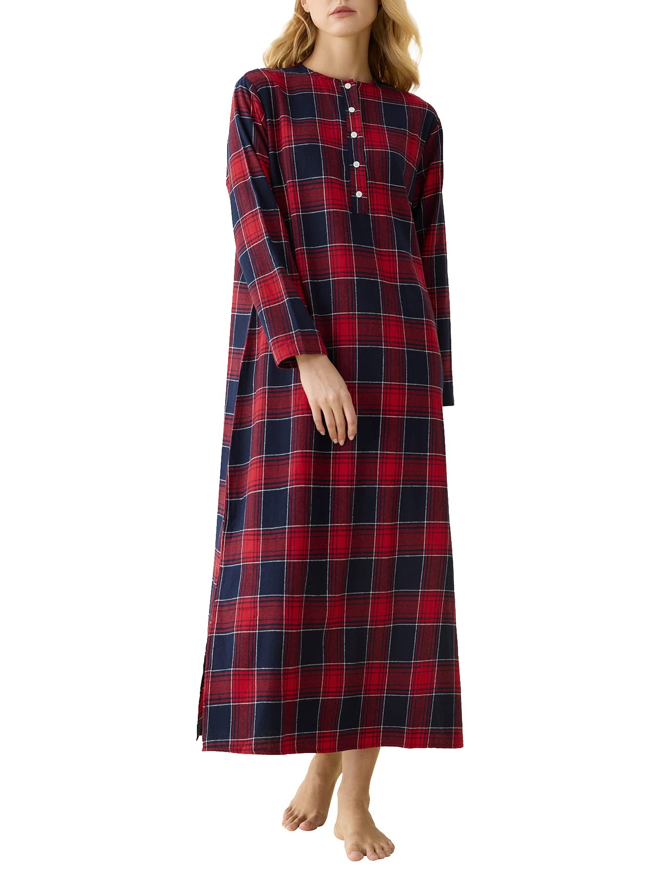 Women's Flannel Nightgown Long Sleeves Floor Length - Latuza