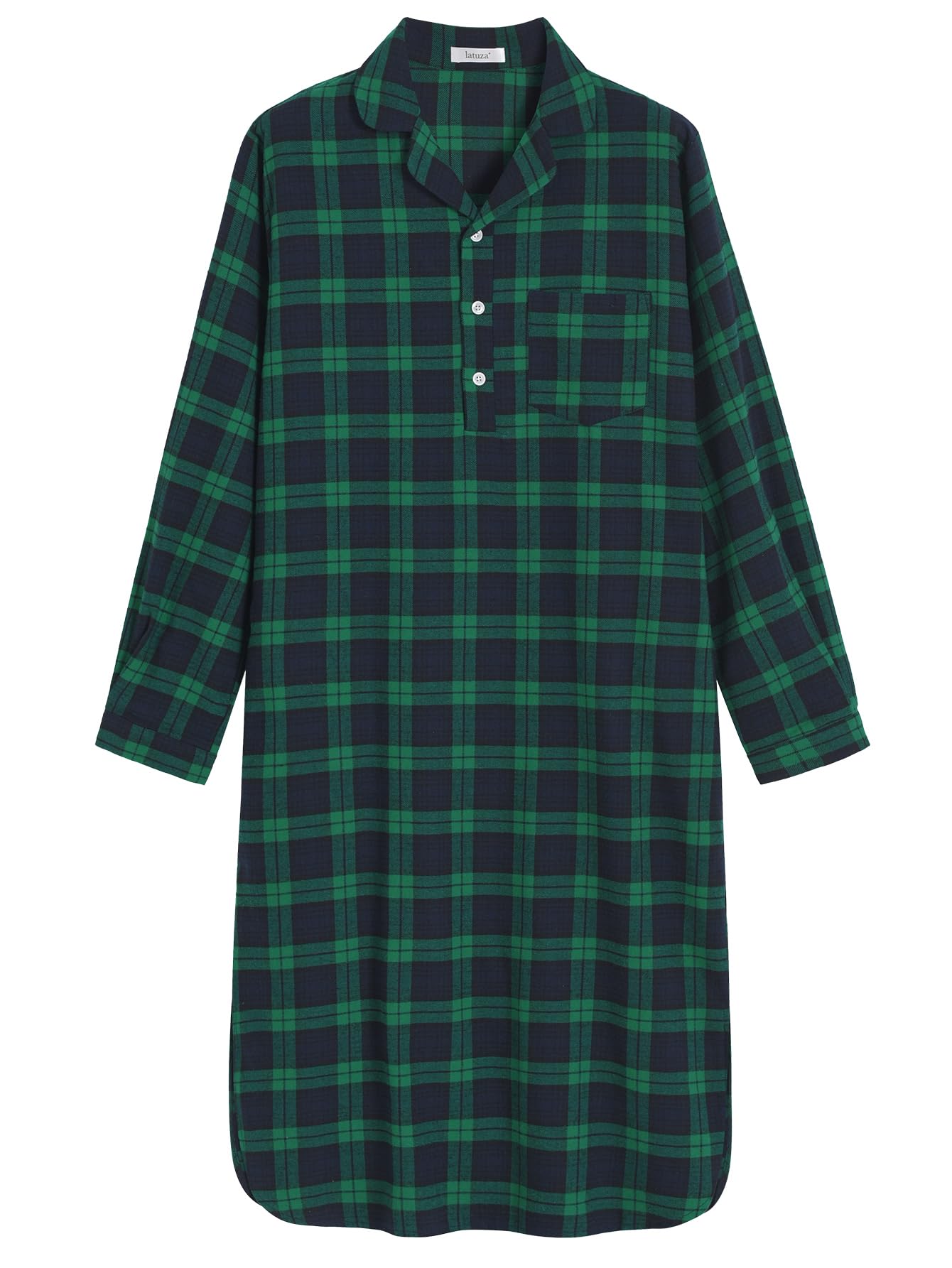 Men's Cotton Flannel Nightshirts Long Sleeve Night Gown - Latuza