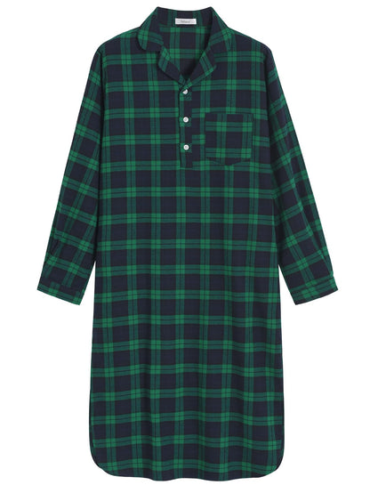 Men's Cotton Flannel Nightshirts Long Sleeve Night Gown - Latuza