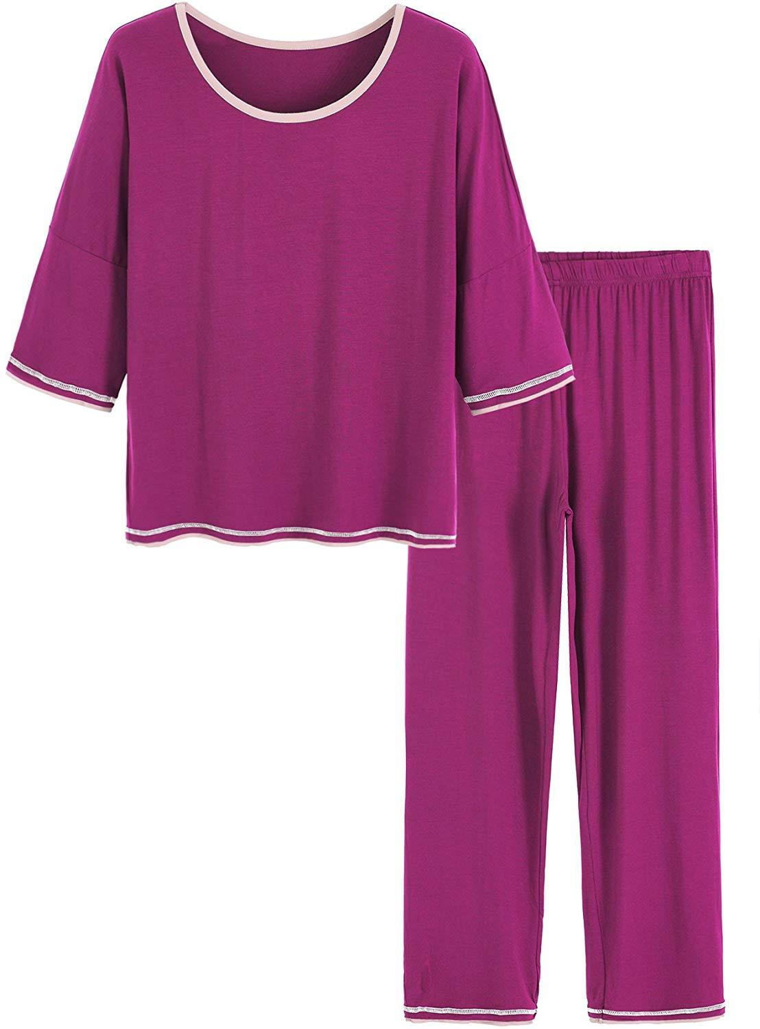 Women's 3/4 Sleeve Scoop Neck Bamboo Pajama Set - Latuza