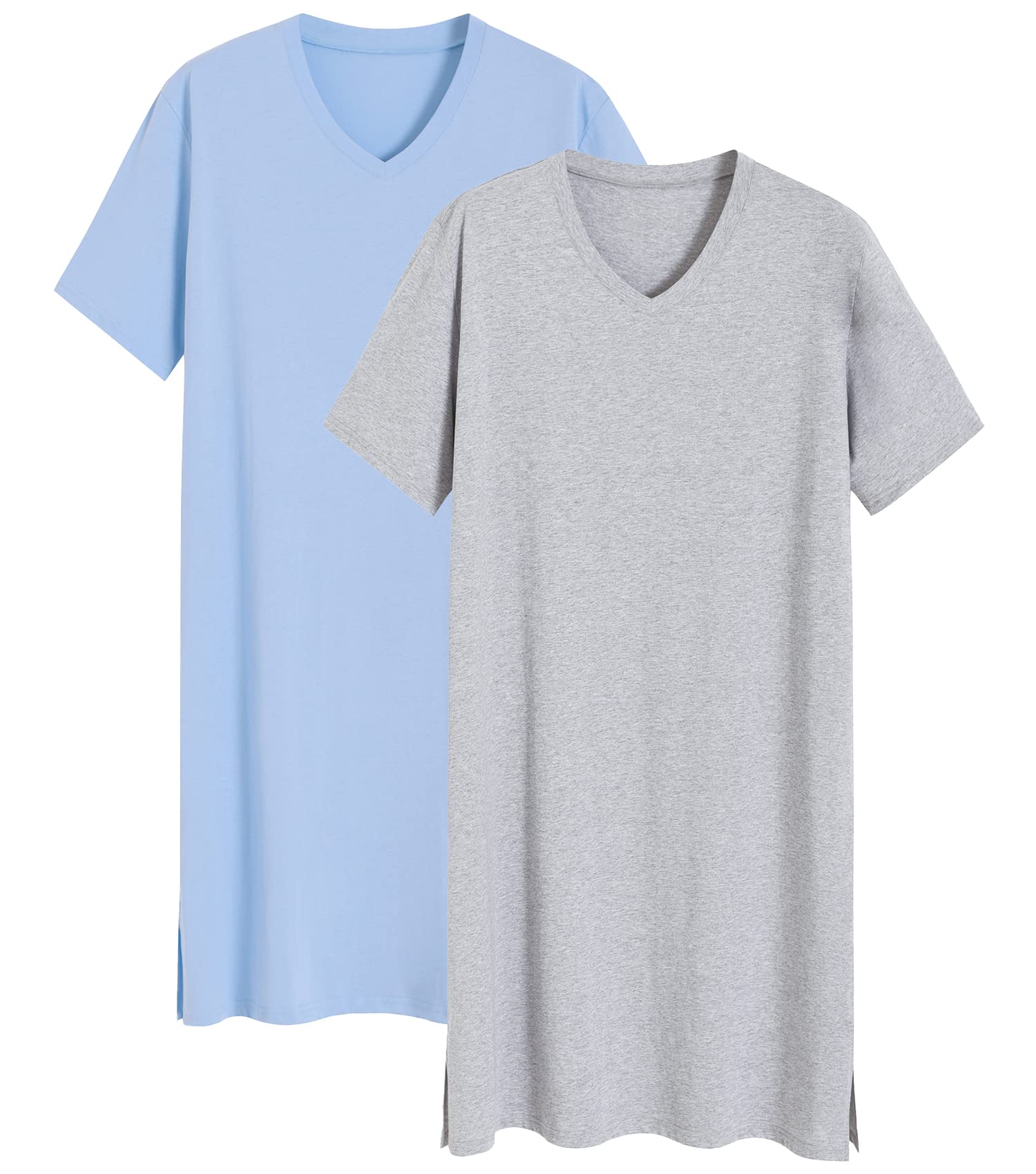 Men's 2 Pack Nightshirt Cotton Sleep Shirt Nightgown - Latuza