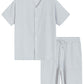 Men's Lightweight Cotton Pajamas Set Seersucker Button Down Short PJs Set - Latuza