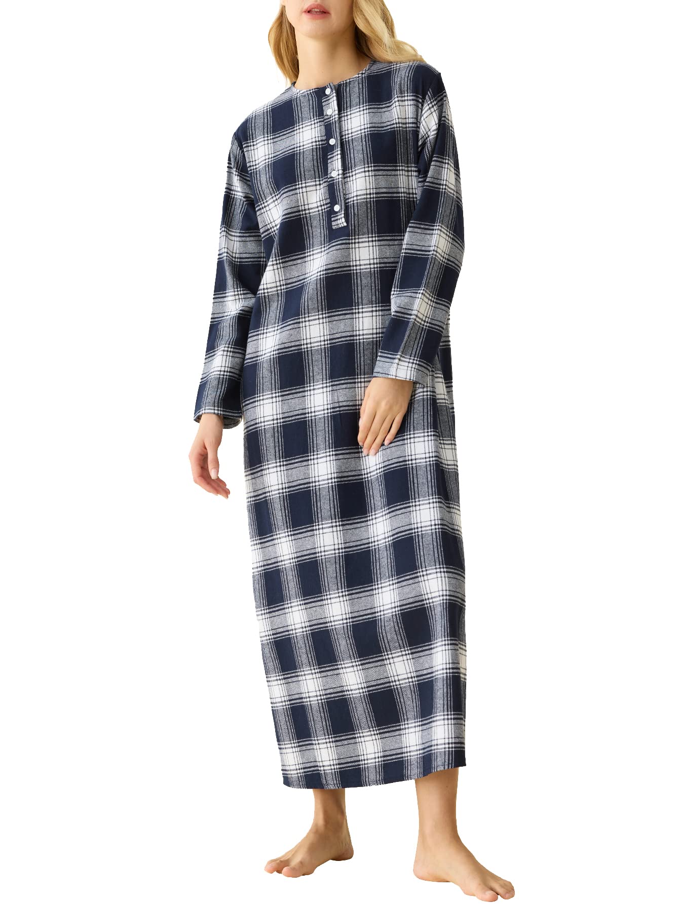 Women's Flannel Nightgown Long Sleeves Floor Length - Latuza