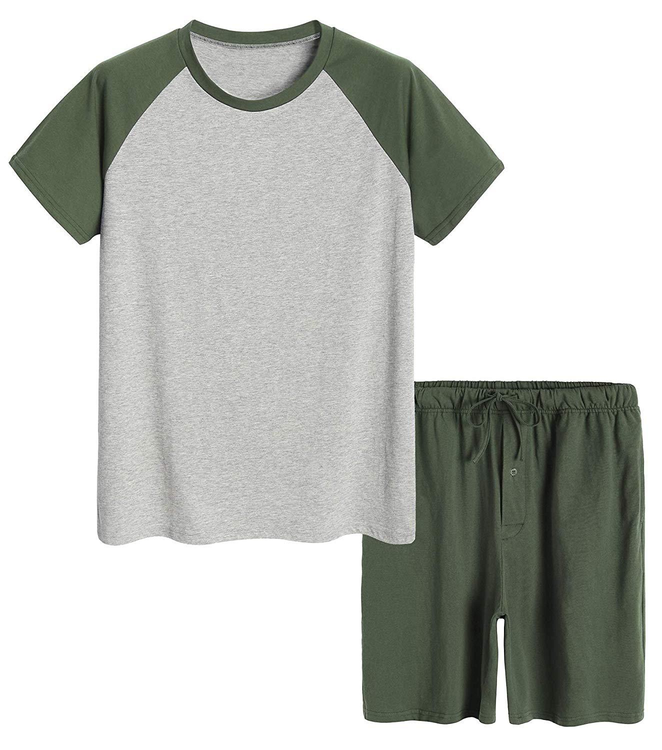 Men's Raglan Shirt and Shorts Pajamas Set with Pockets - Latuza