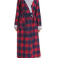 Women's Plaid Flannel Robe Long Cotton Bathrobe with Pockets - Latuza