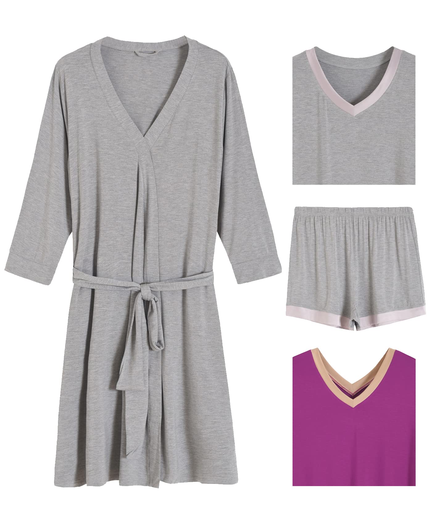 Women's 4 Piece Bamboo Viscose Pajama Set and Nightgown with Robe - Latuza