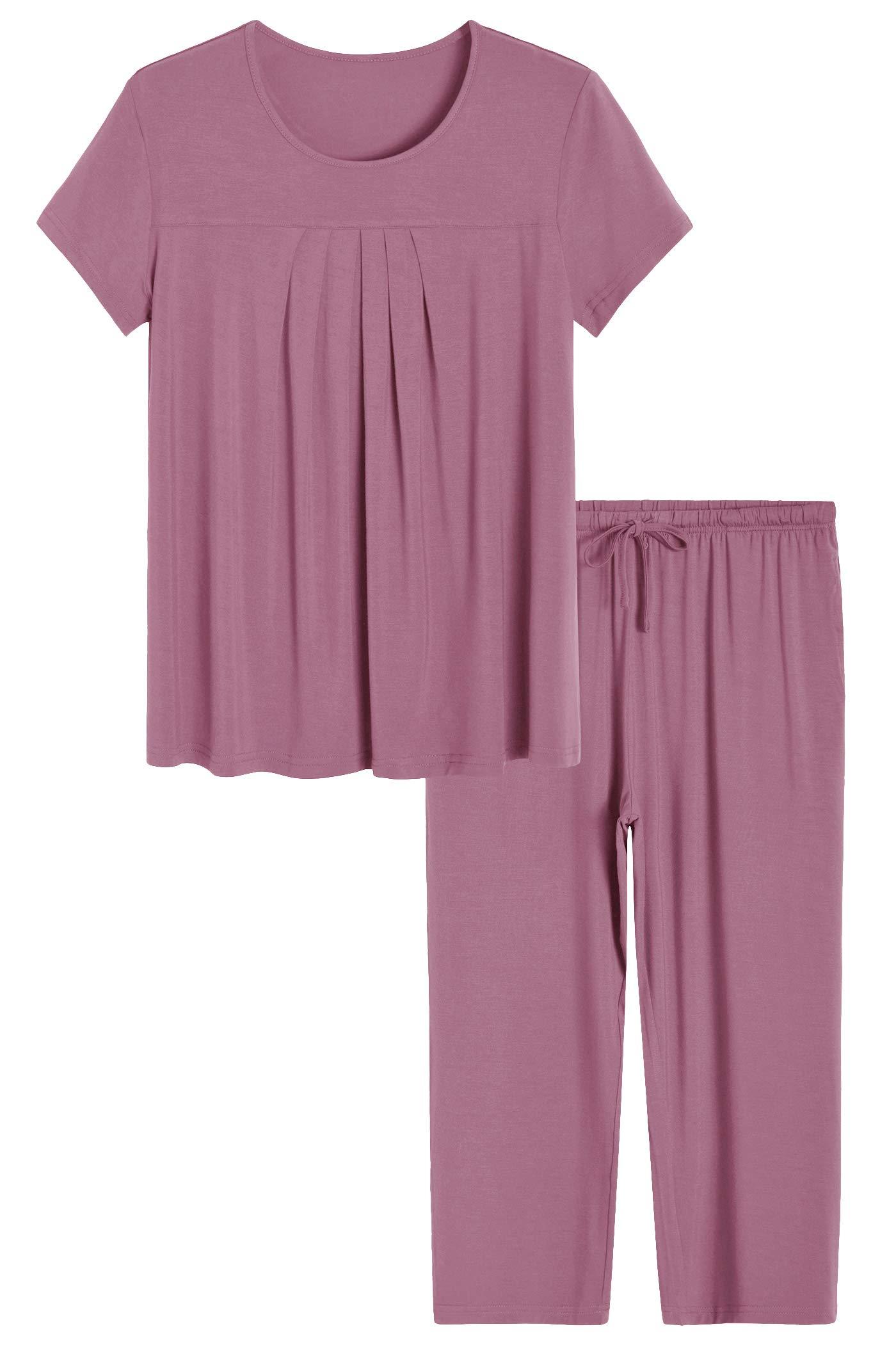 Women's Bamboo Pajamas Pleated Top and Capris Pjs Set - Latuza