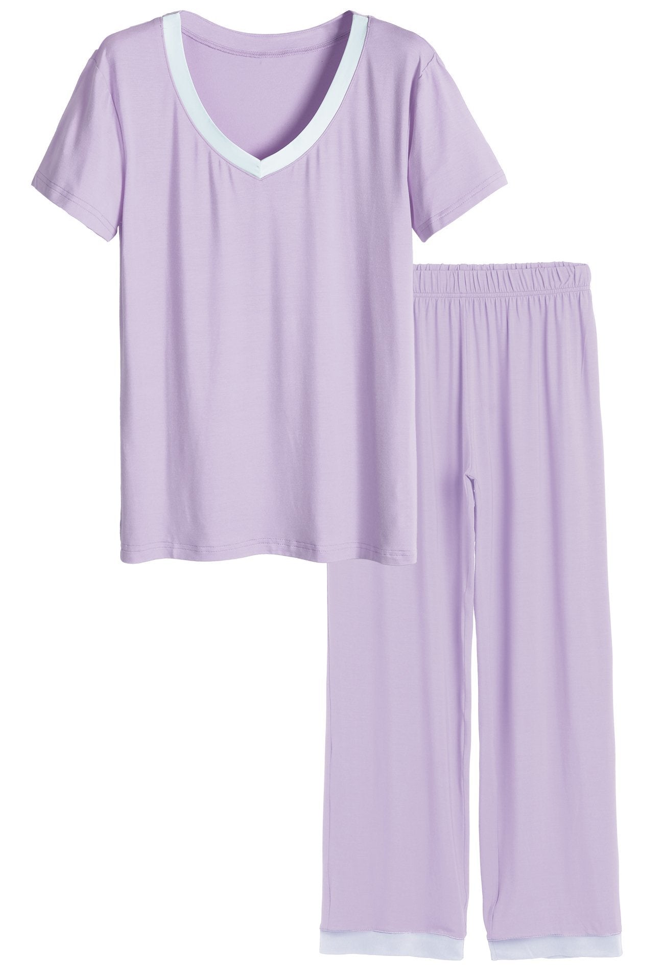 Women's Bamboo Sleepwear Short Sleeves Top with Pants Pajama Set - Latuza